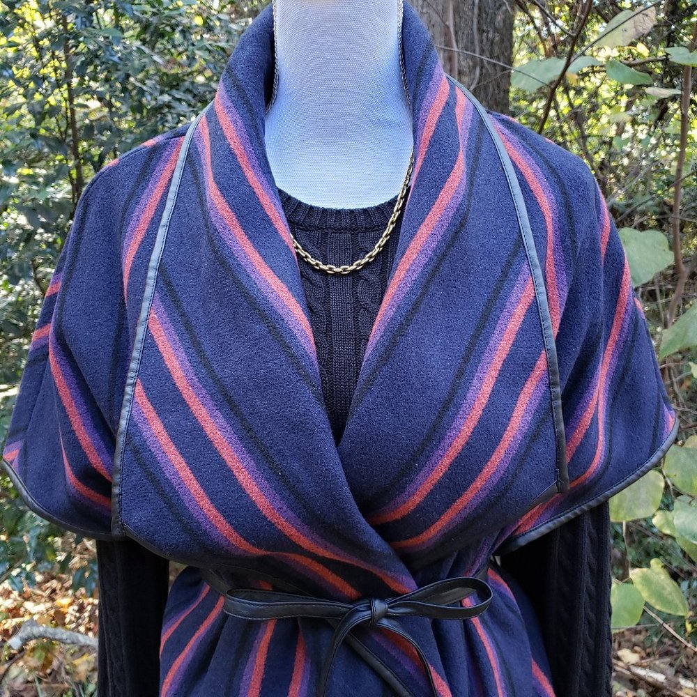 BB DAKOTA Point Blanket Striped Vest Vegan Leather Tie Waist Size Small - Picture 10 of 10